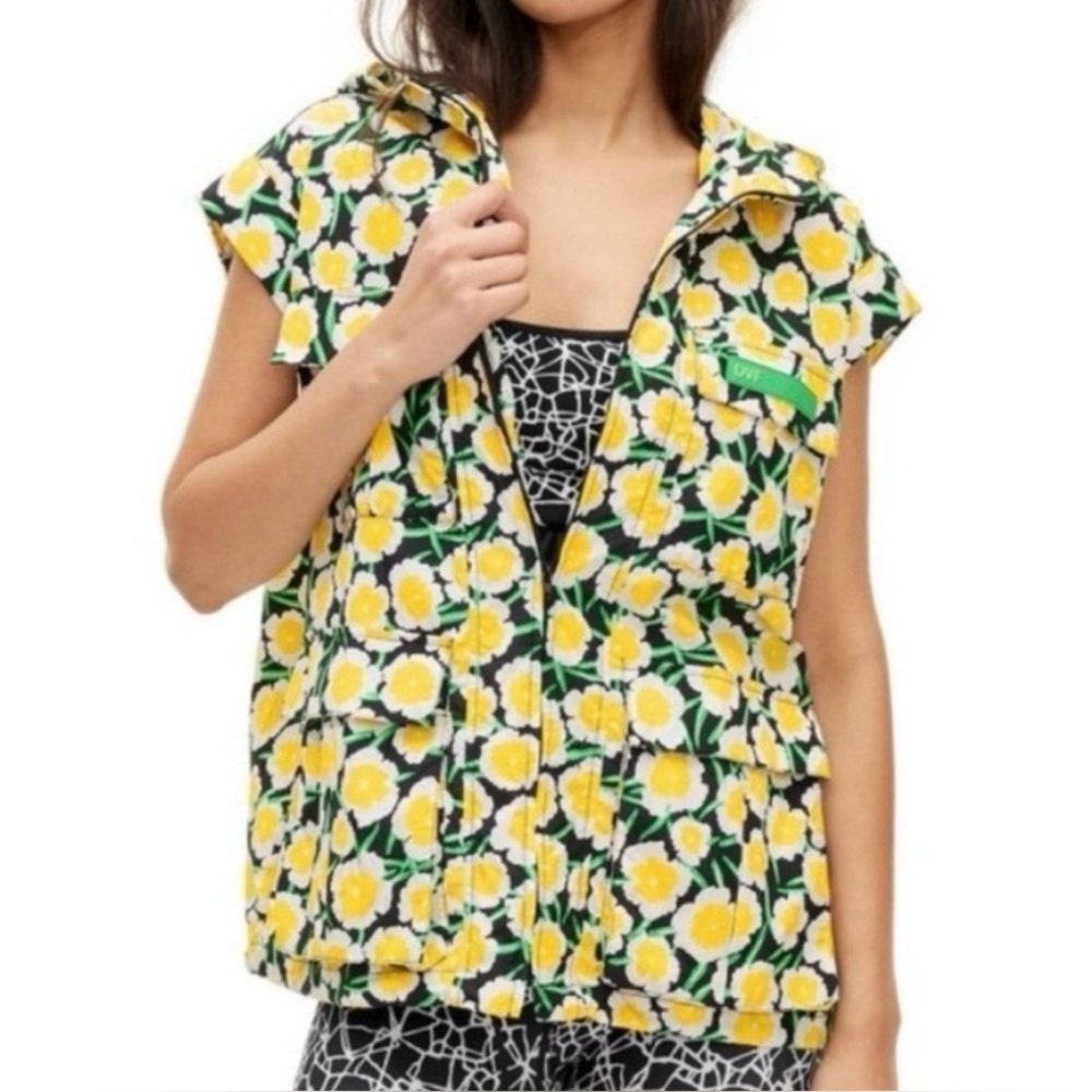 DIANE VON FURSTENBERG FOR TARGET YELLOW FLORAL ZIP FRONT HOODED VEST SZ XXS